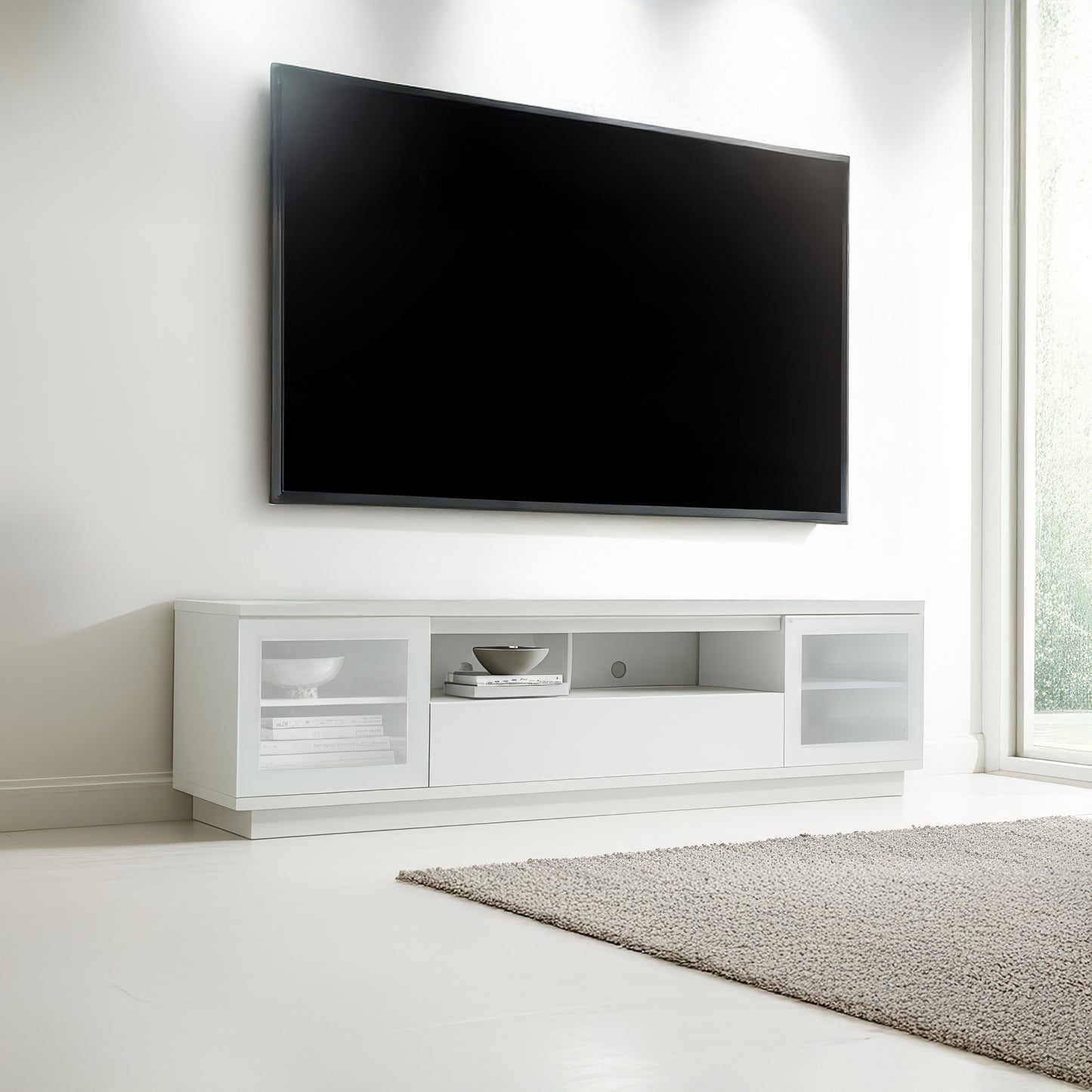 Criterion Zaire TV Cabinet, Entertainment Unit 2200mm Semi-Assembled White