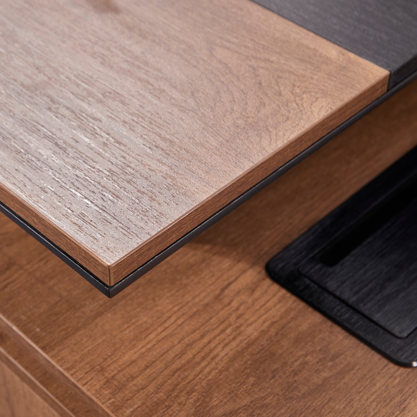 Criterion Mentor Executive Desk 1600mm Dark Oak Black Left Hand Return