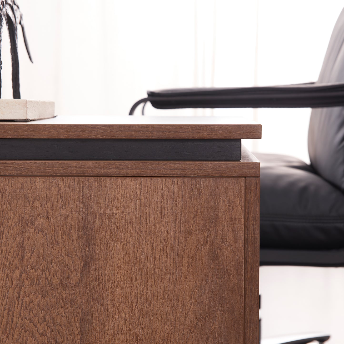 Criterion Mentor Executive Desk 1600mm Dark Oak Black Left Hand Return