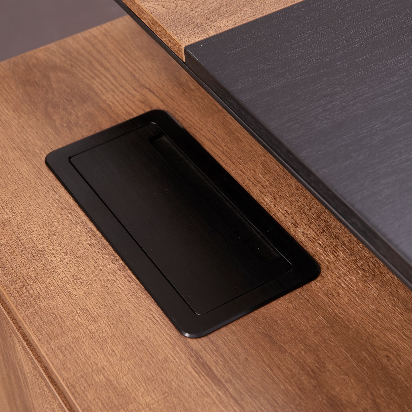 Criterion Mentor Executive Desk 1600mm Dark Oak Black Left Hand Return