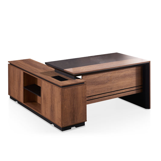 Criterion Mentor Executive Desk 1600mm Dark Oak Black  Right Hand Return