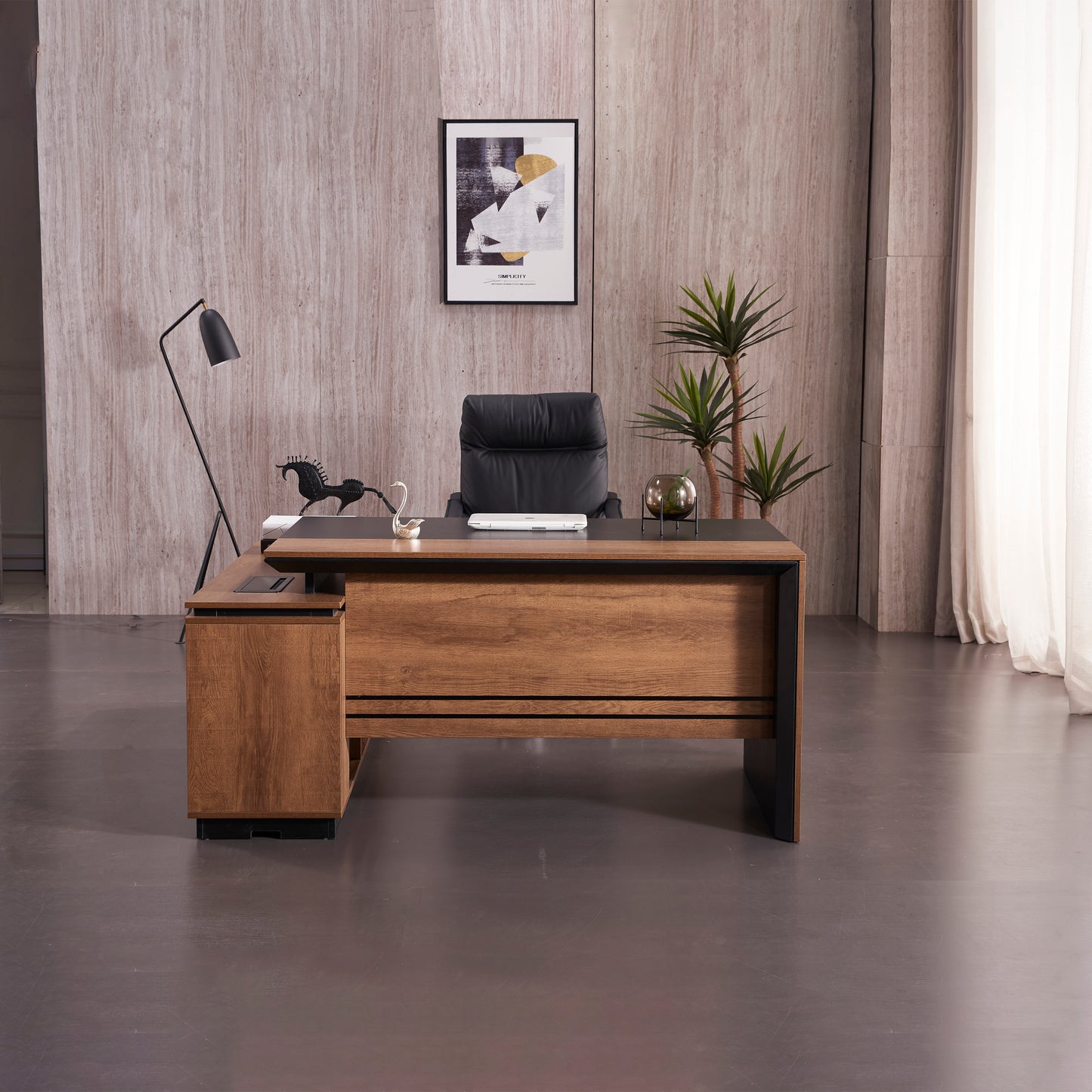 Criterion Mentor Executive Desk 1600mm Dark Oak Black  Right Hand Return