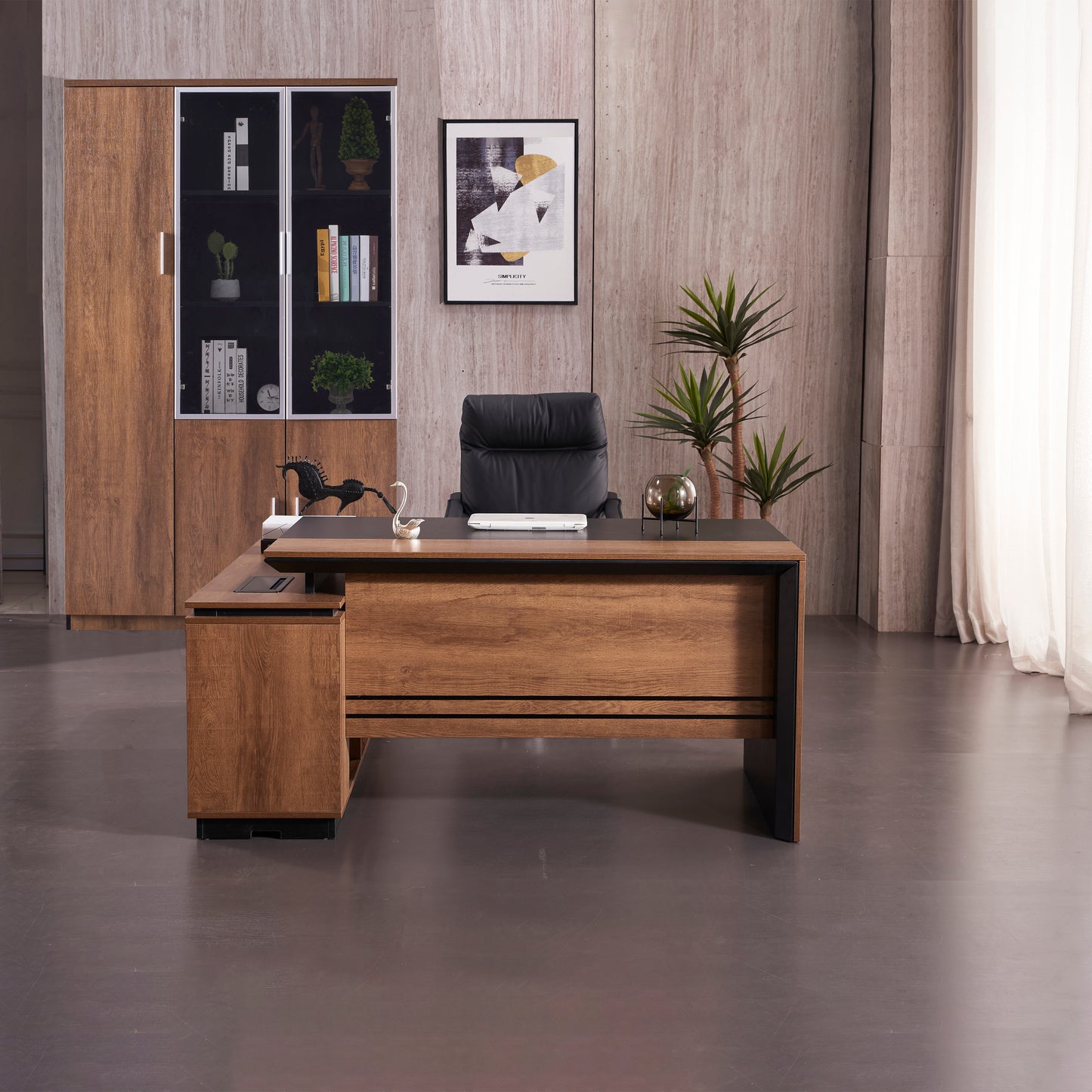 Criterion Mentor Executive Desk 1600mm Dark Oak Black  Right Hand Return