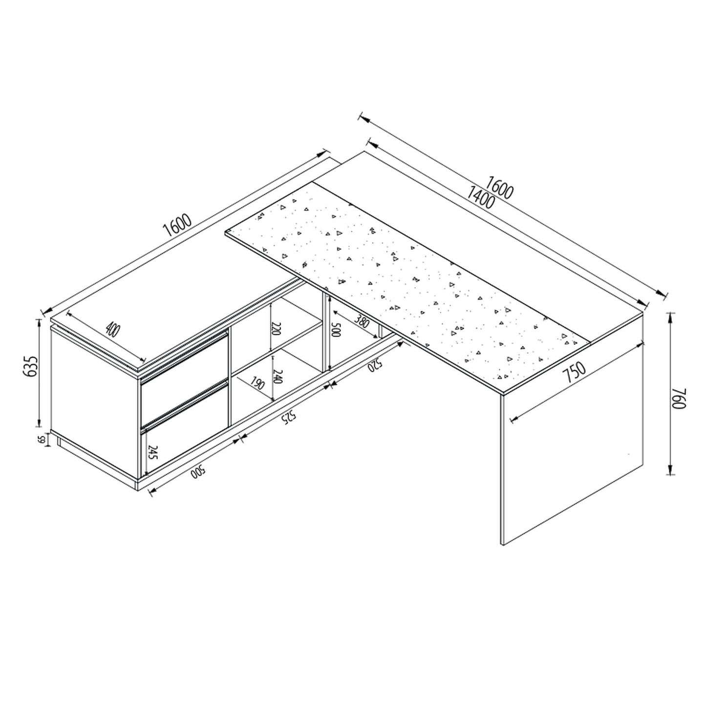 Criterion Mentor Executive Desk 1600mm Dark Oak Black Left Hand Return