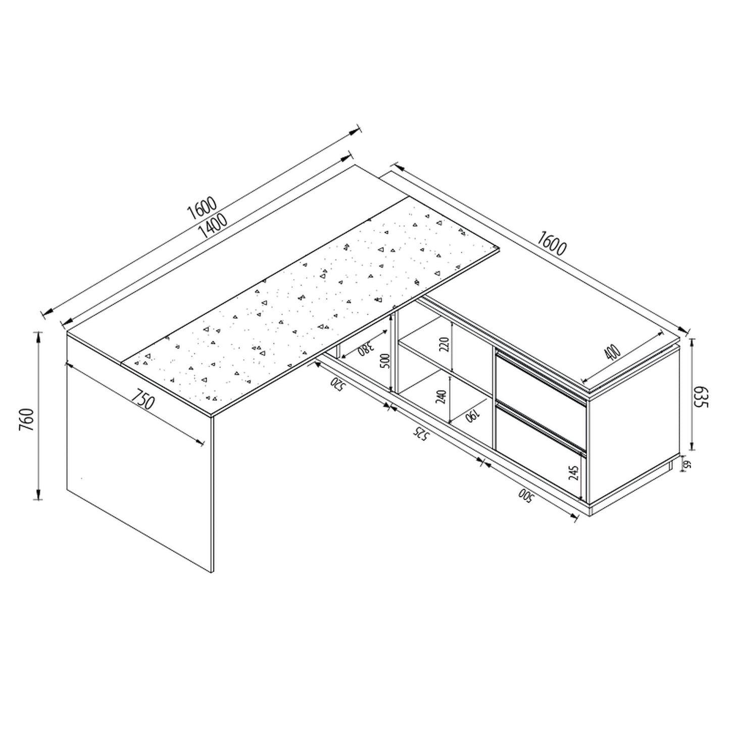 Criterion Mentor Executive Desk 1600mm Dark Oak Black  Right Hand Return