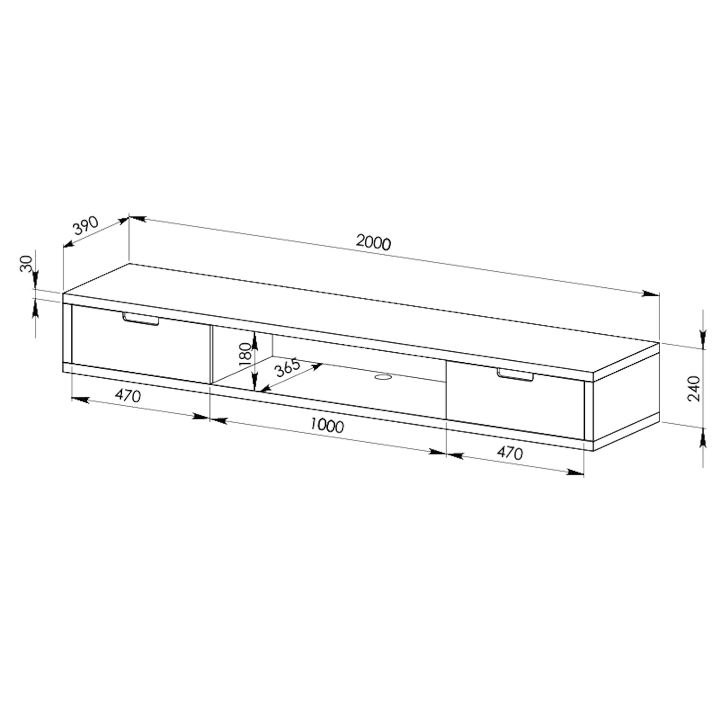 Criterion Air Wall Mount Entertainment Unit 2000mm Dark Oak