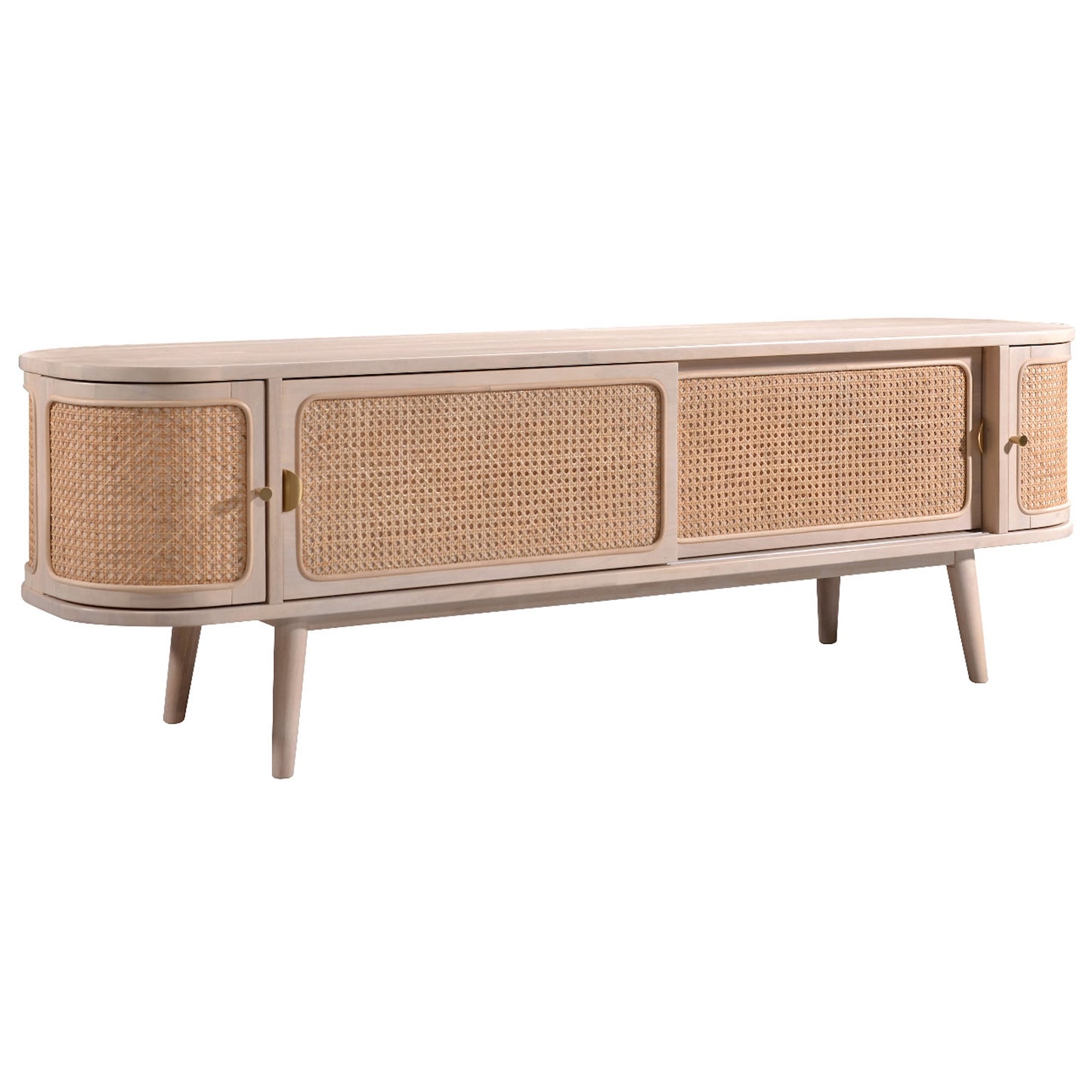 Criterion Jurien Entertainment Unit, TV Cabinet 1800mm Semi-Assembled, Solid Rubber Wood Construction Rattan and White Chocolate