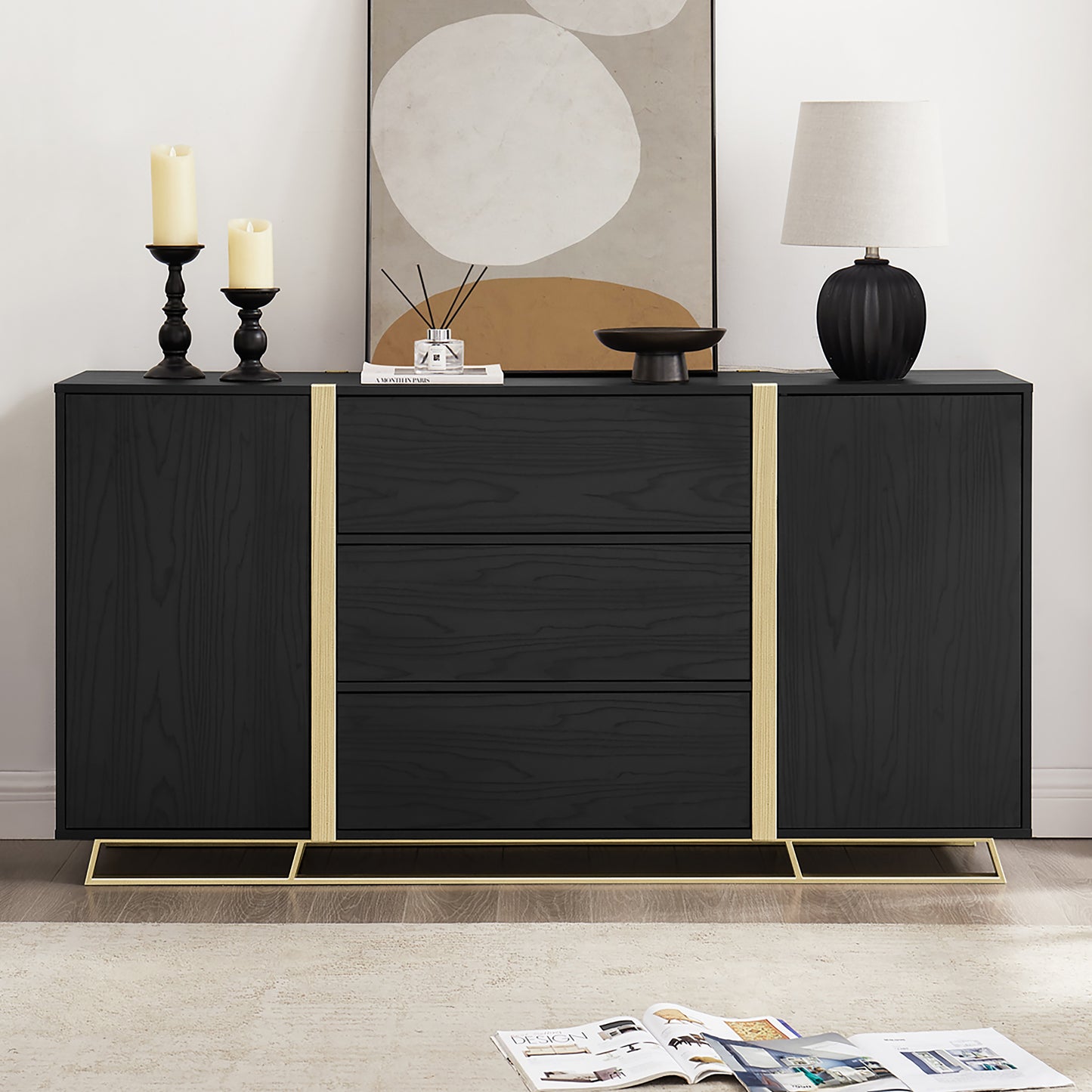 Criterion Capri Buffet Unit, Side Board 1600mm Black Oak Gold