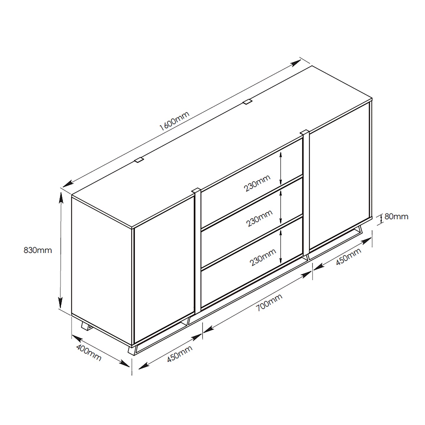 Criterion Capri Buffet Unit, Side Board 1600mm Black Oak Gold