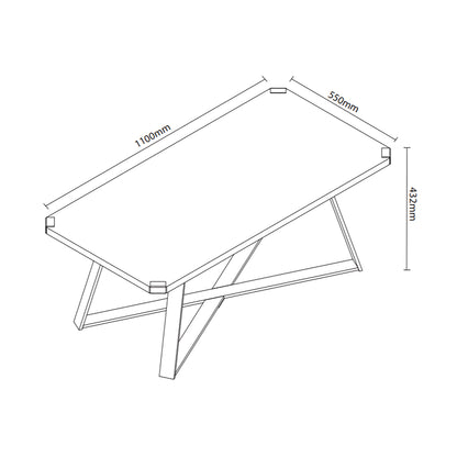 Criterion Capri Coffee Table 1100mm Rectangular Table, Gold Metal Leg and Metal Highlights Black Oak
