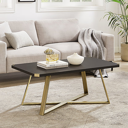 Criterion Capri Coffee Table 1100mm Rectangular Table, Gold Metal Leg and Metal Highlights Black Oak