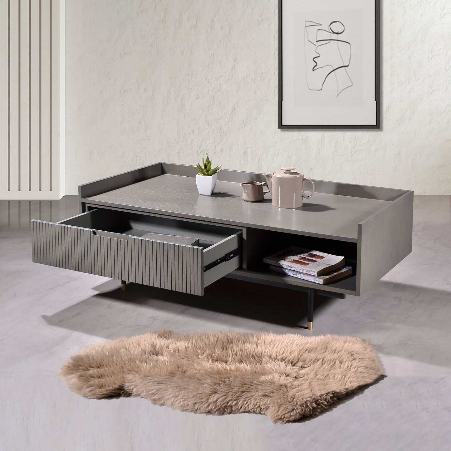 Criterion Bremer Coffee Table 1200mm Semi-Assembled, KSK Grey Wood Veneer