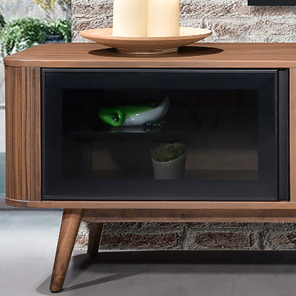 Criterion Denham Entertainment Unit, TV Cabinet 2000mm Semi-Assembled, Solid Rubber Wood Legs Light Walnut Wood Veneer