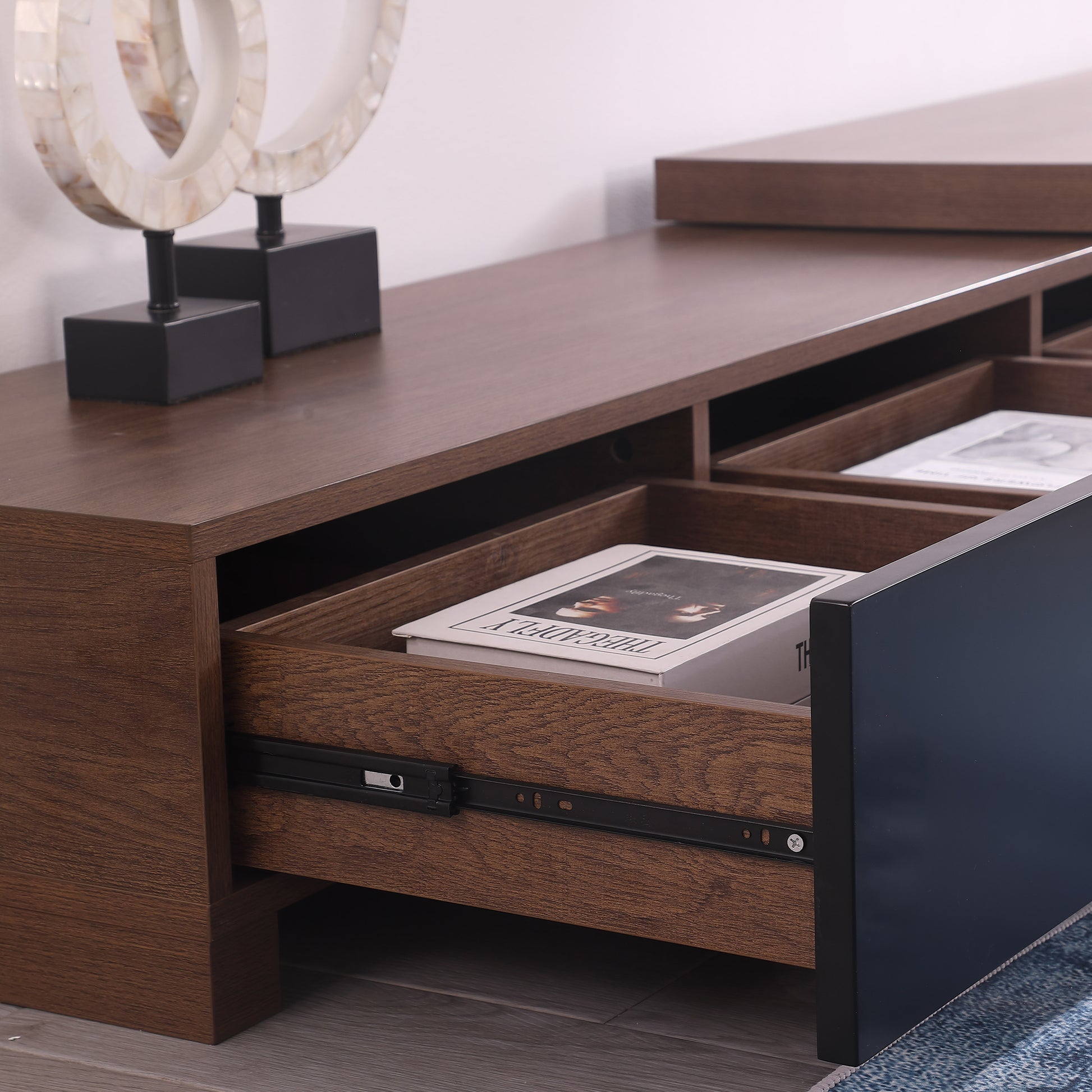 Criterion Conventry Extendable TV Unit, Entertainment Cabinet, 239cm Low Line Dark Oak Lifestyle Image