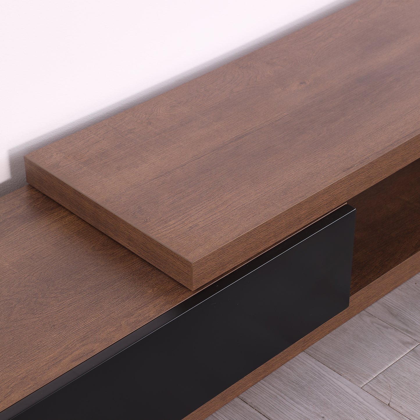 Criterion Conventry Extendable TV Unit, Entertainment Cabinet, 239cm Low Line Dark Oak Lifestyle Image Detail