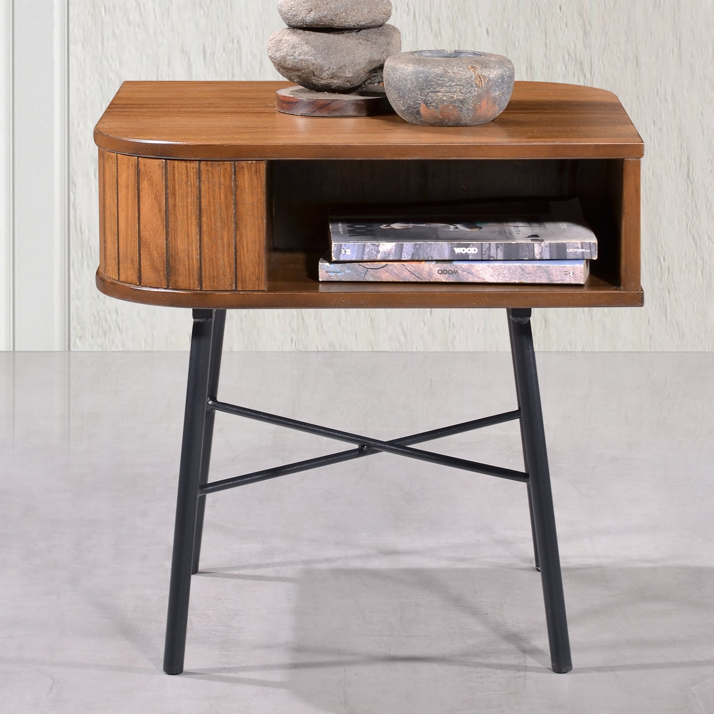 Criterion Albany End Table 500mm Semi-Assembled, Powder Coated Steel Legs Dark Ash