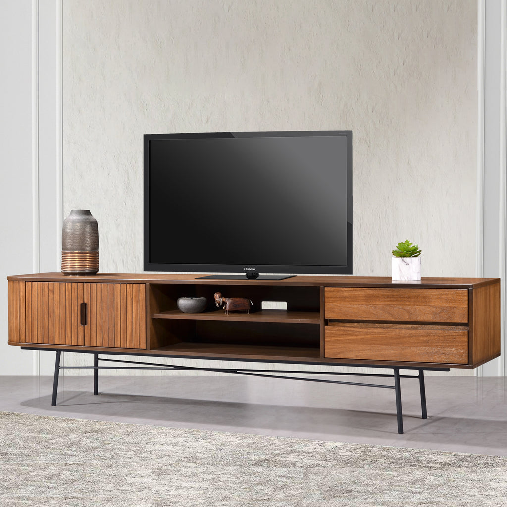 Criterion Albany Entertainment Unit, TV Cabinet 2100mm Semi-Assembled, Powder Coated Steel Legs Dark Ash