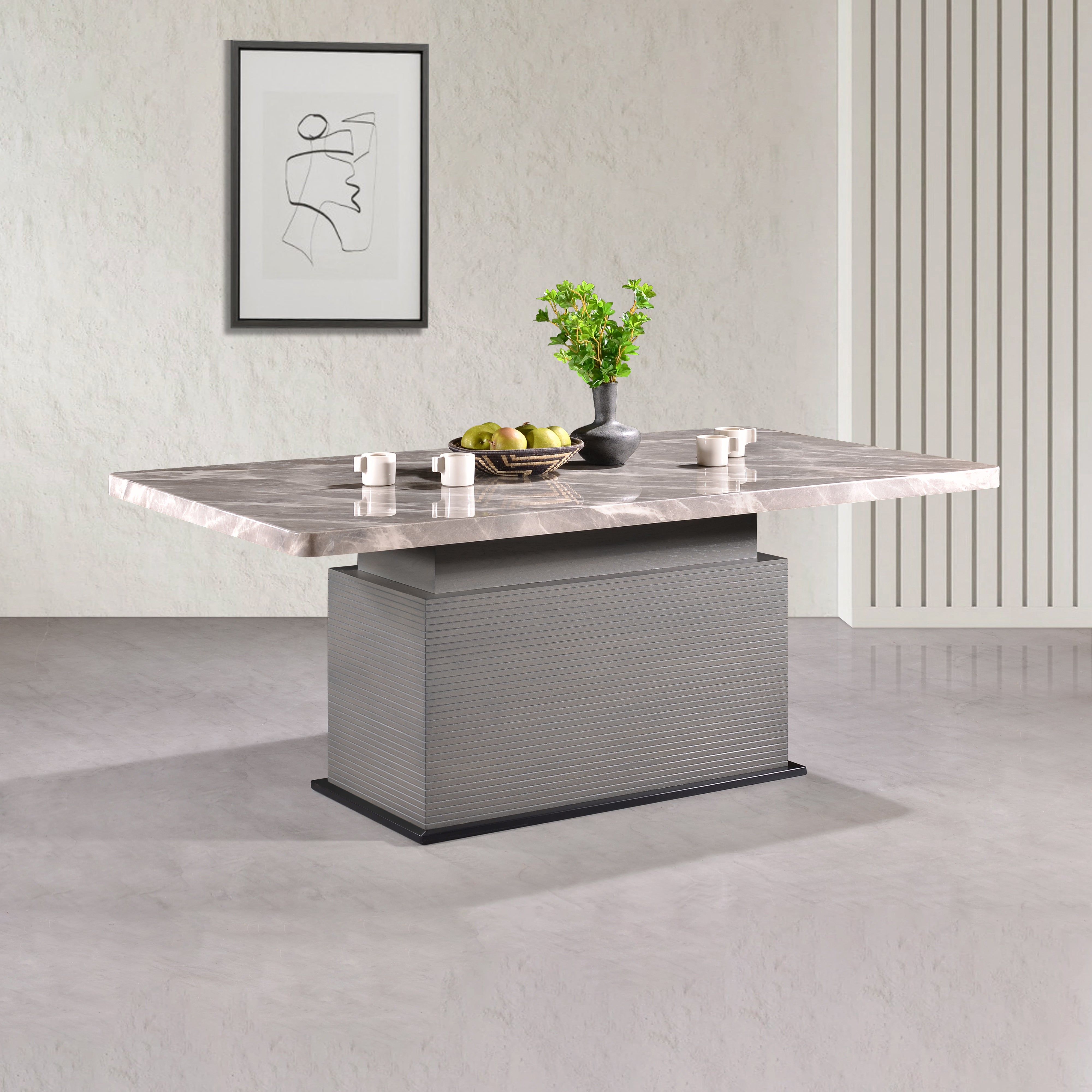 Criterion Bremer Dining Table 1800mm 50mm Laminated Marble Top KSK Grey  Wood Veneer