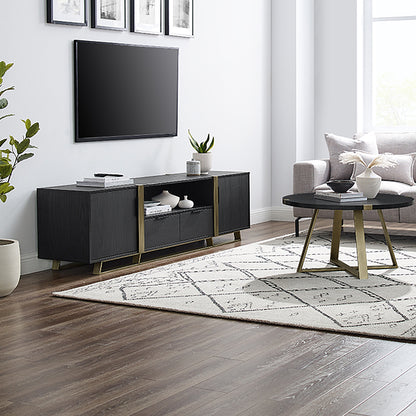 Criterion Capri Entertainment Center, TV Stand, Entertainment Unit 1800mm Stylish Gold Metal Frame and Highlights Black Oak