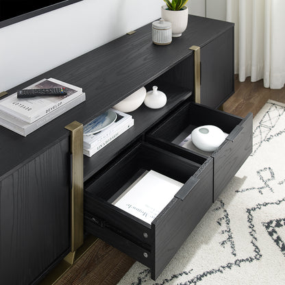 Criterion Capri Entertainment Center, TV Stand, Entertainment Unit 1800mm Stylish Gold Metal Frame and Highlights Black Oak