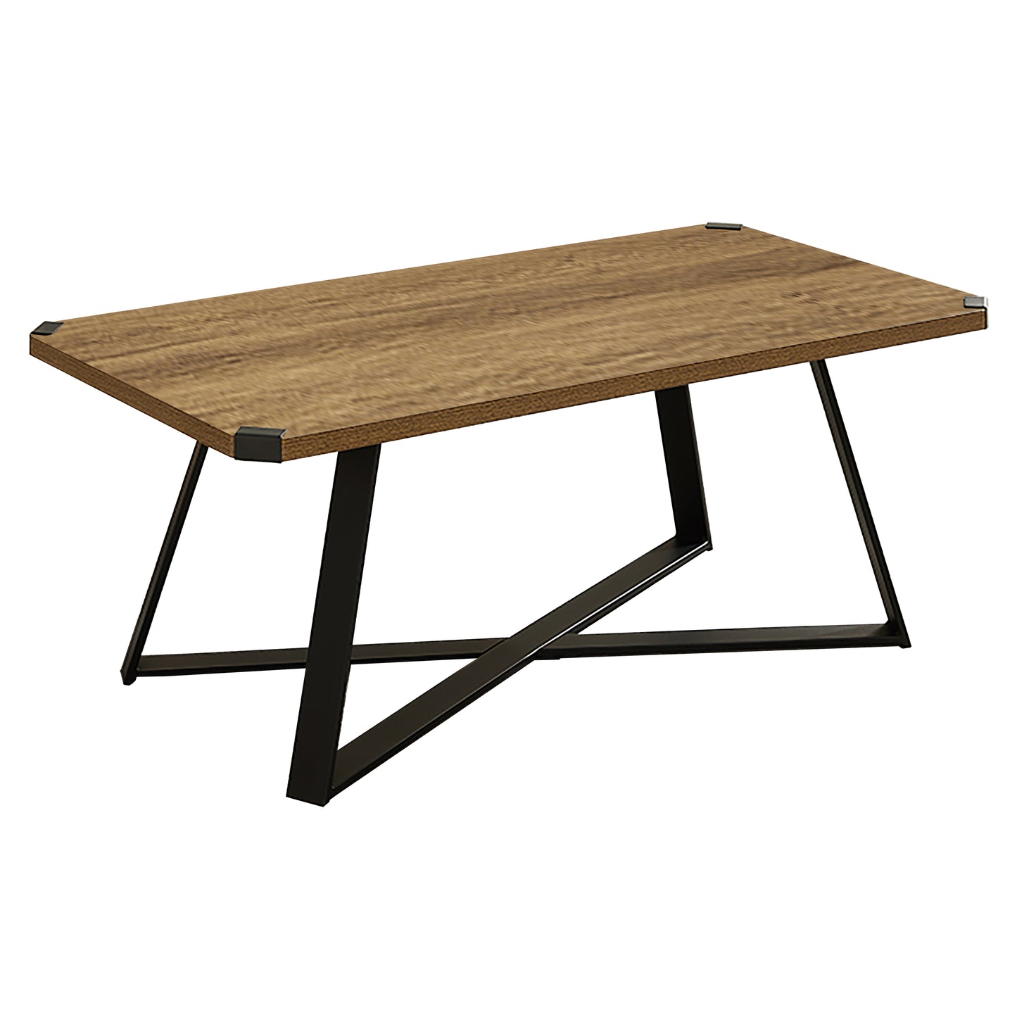 Criterion Capri Coffee Table 1100mm Rectangular Table, Black Metal Leg and Metal Highlights Dark Oak