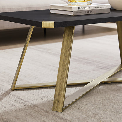 Criterion Capri Coffee Table 1100mm Rectangular Table, Gold Metal Leg and Metal Highlights Black Oak