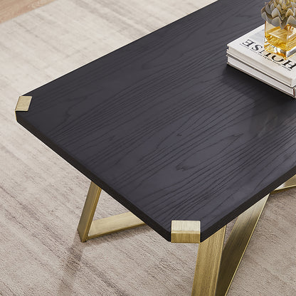 Criterion Capri Coffee Table 1100mm Rectangular Table, Gold Metal Leg and Metal Highlights Black Oak