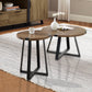 Criterion Capri Coffee Tables 770mm Round Table, Black Metal Leg and Metal Highlights Dark Oak