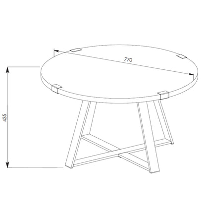 Criterion Capri Coffee Tables 770mm Round Table, Black Metal Leg and Metal Highlights Dark Oak