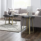 Criterion Capri Coffee Tables 770mm Round Table, Gold Metal Leg and Metal Highlights Black Oak