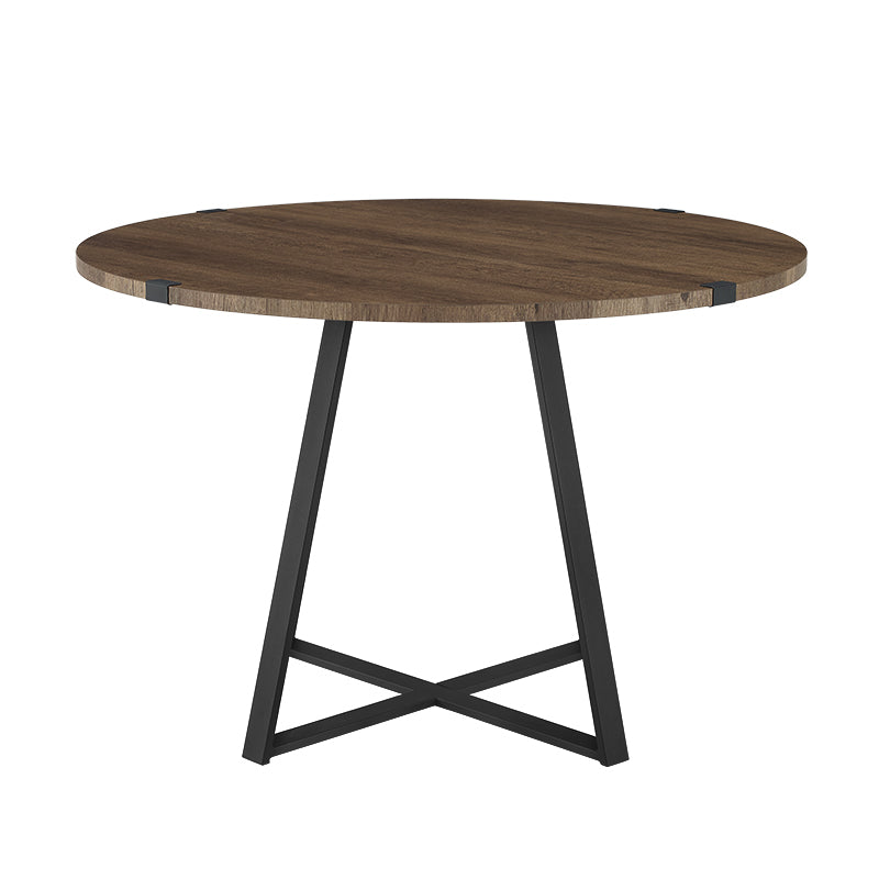 Criterion Capri Dining Table 1150mm Round Table, Black Metal Leg and Metal Highlights Dark Oak