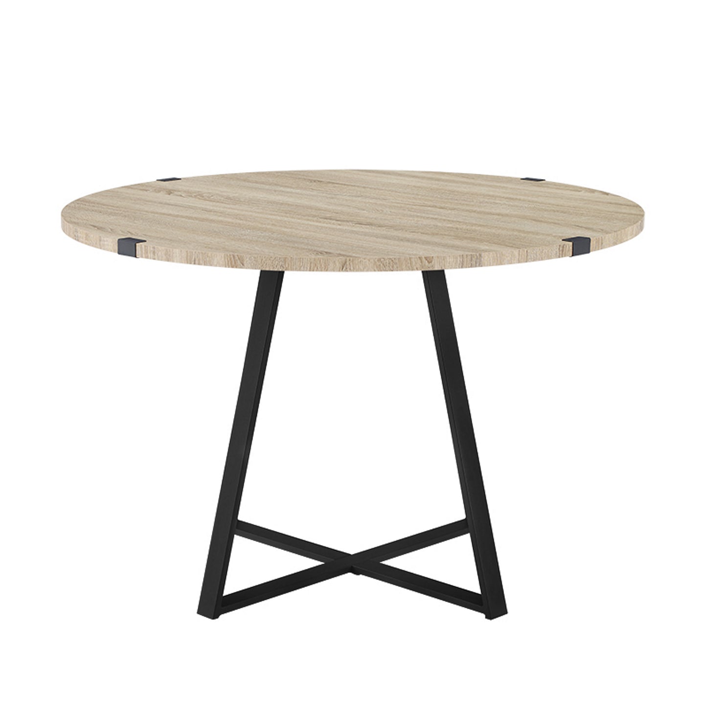 Criterion Capri Dining Table 1150mm Round Table, Black Metal Leg and Metal Highlights Oak