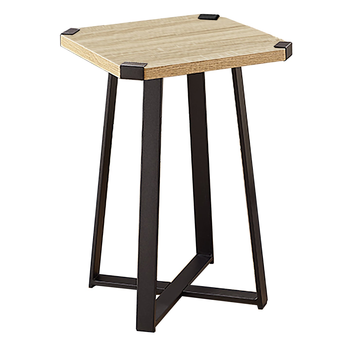 Criterion Capri Side Table 400mm Square Table, Black Metal Leg and Metal Highlights Oak