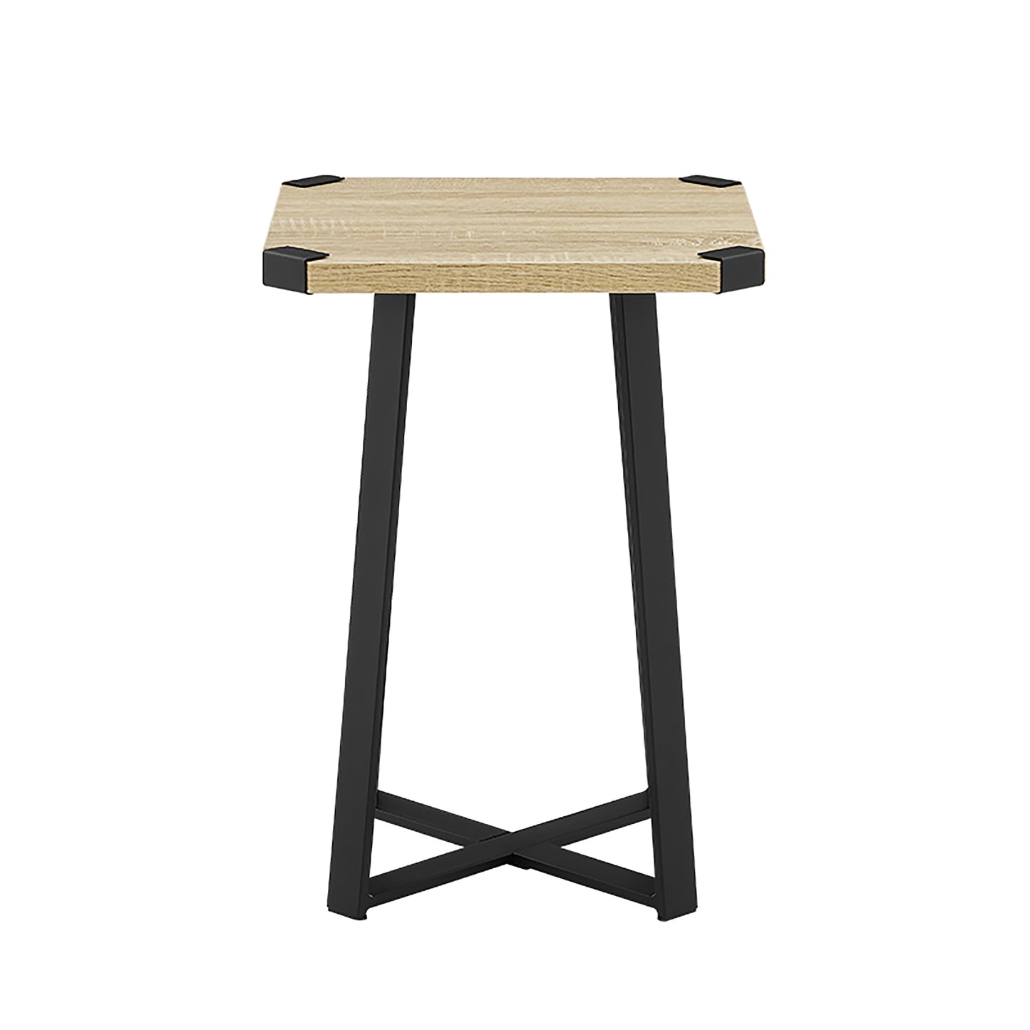 Criterion Capri Side Table 400mm Square Table, Black Metal Leg and Metal Highlights Oak