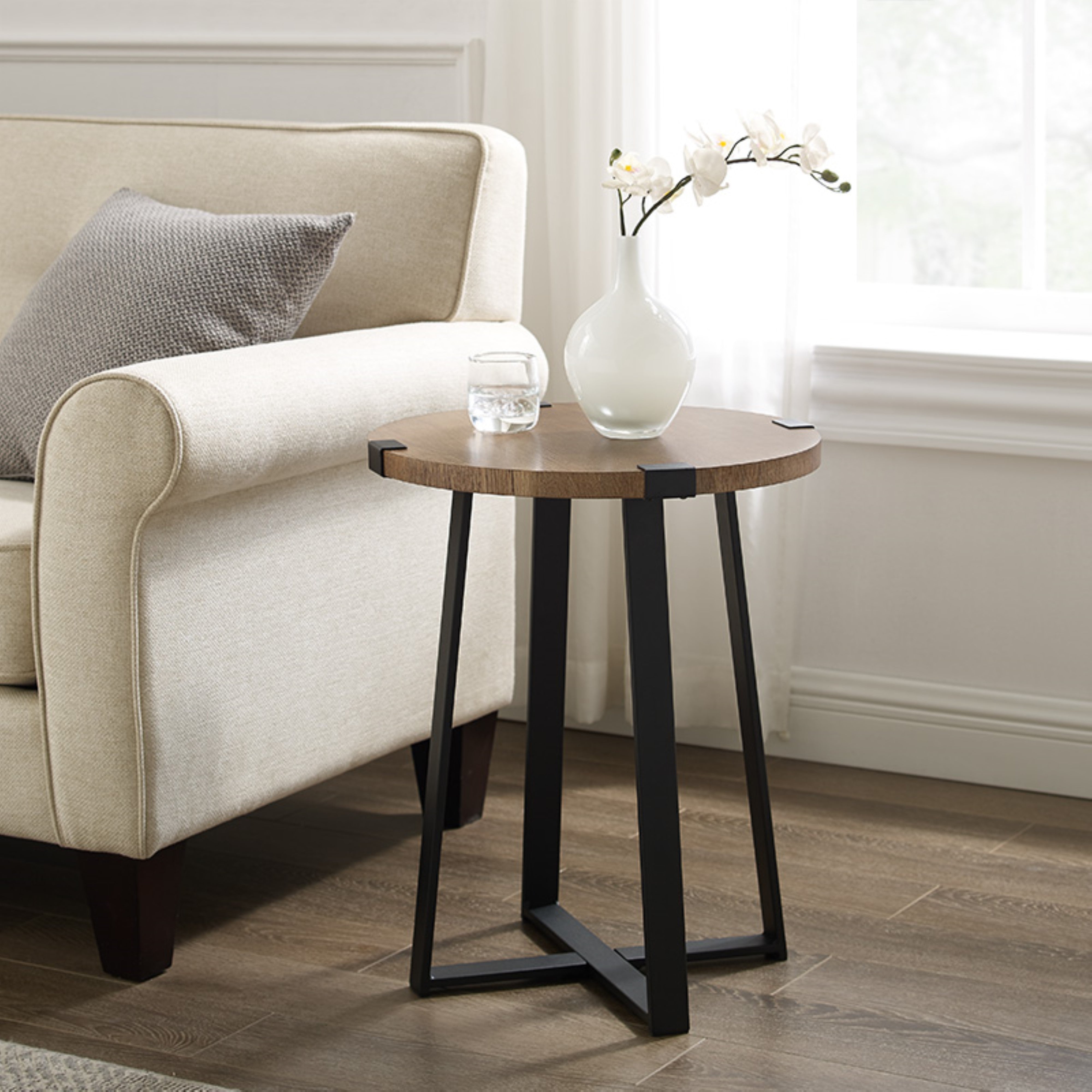 Criterion Capri End Table 445mm Round Table, Black Metal Leg and Metal ...