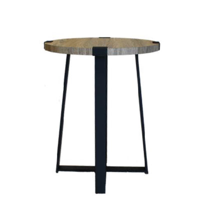 Criterion Capri End Table 445mm Round Table, Black Metal Leg and Metal Highlights Oak