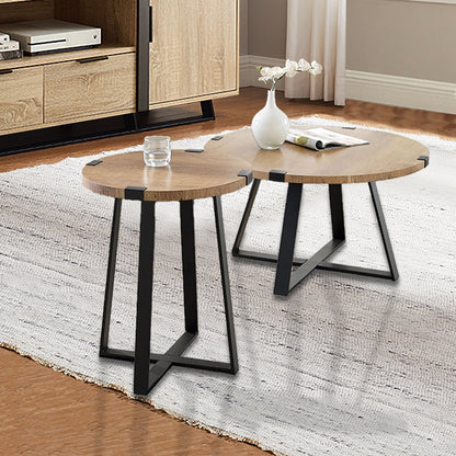 Criterion Capri End Table 445mm Round Table, Black Metal Leg and Metal Highlights Oak
