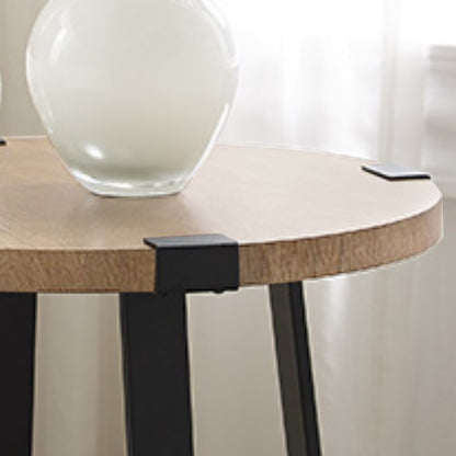 Criterion Capri End Table 445mm Round Table, Black Metal Leg and Metal Highlights Oak