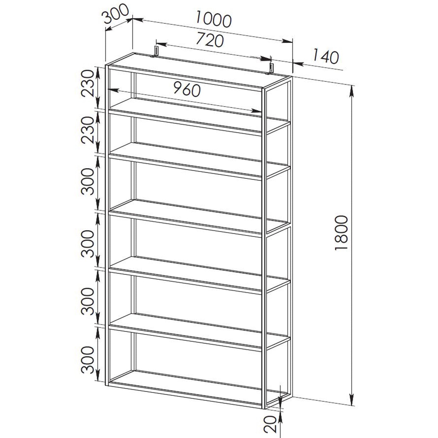 Criterion Chryzler Bookcase 1000mm Metal Frame Cement Look