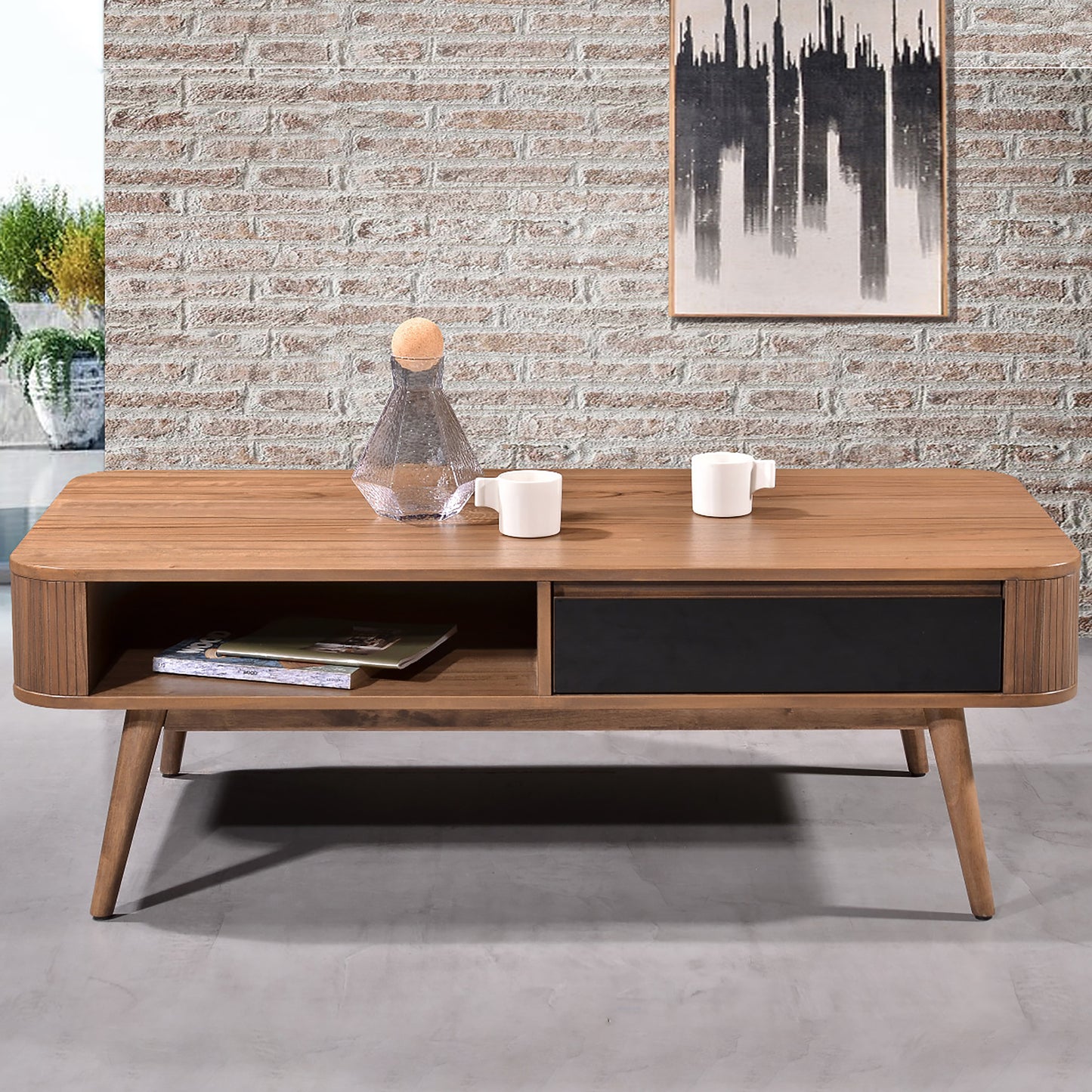 Criterion Denham Coffee Table 1200mm Semi-Assembled, Solid Rubber Wood Legs Light Walnut Wood Veneer