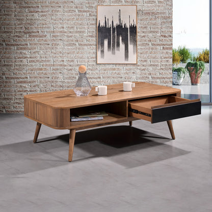 Criterion Denham Coffee Table 1200mm Semi-Assembled, Solid Rubber Wood Legs Light Walnut Wood Veneer