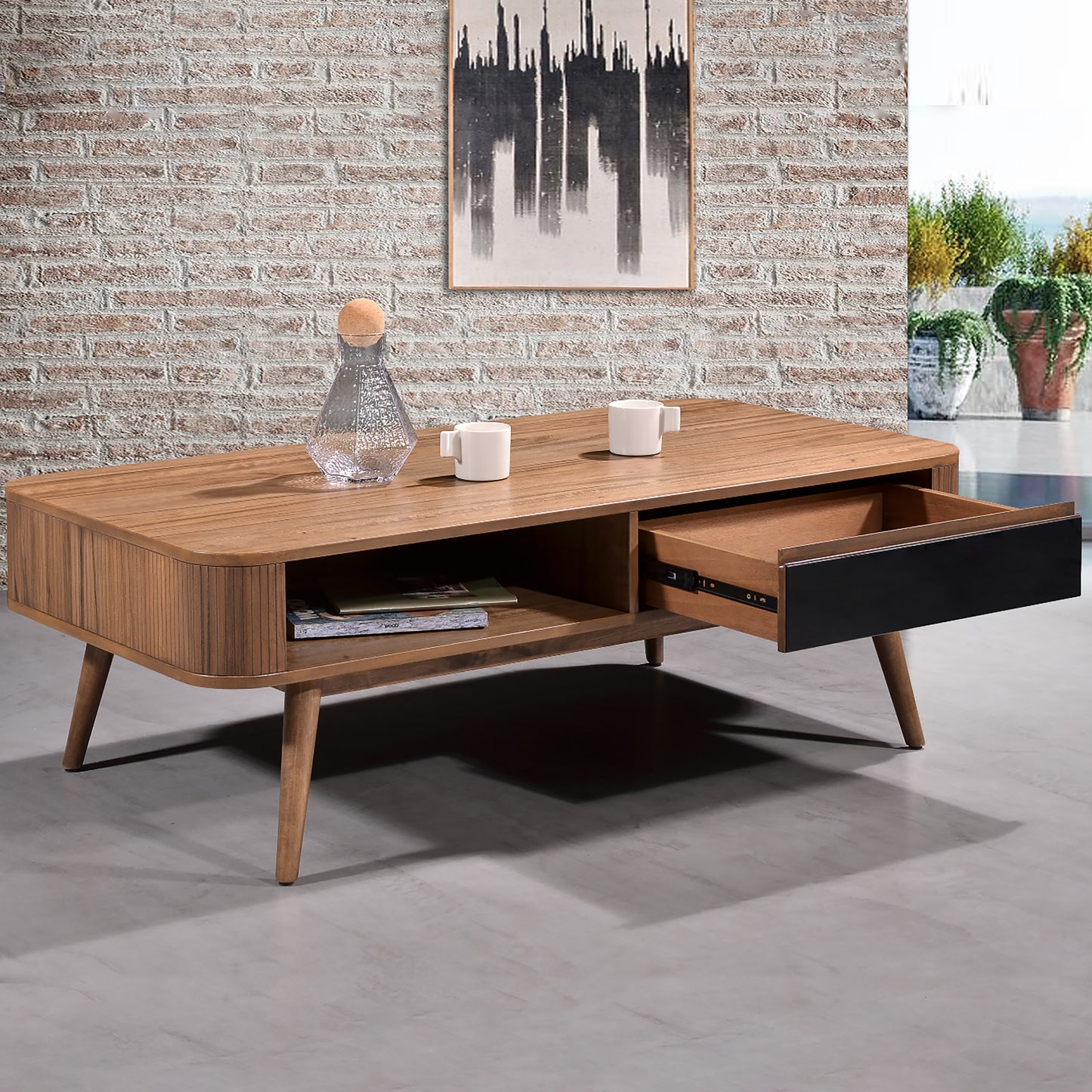 Criterion Denham Coffee Table 1200mm Semi-Assembled, Solid Rubber Wood Legs Light Walnut Wood Veneer