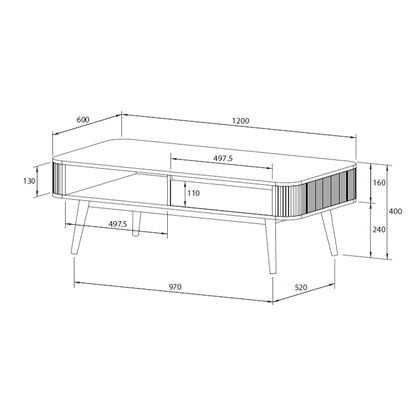 Criterion Denham Coffee Table 1200mm Semi-Assembled, Solid Rubber Wood Legs Light Walnut Wood Veneer