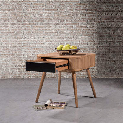 Criterion Denham End Table 550mm Semi-Assembled, Solid Rubber Wood Legs Light Walnut Wood Veneer