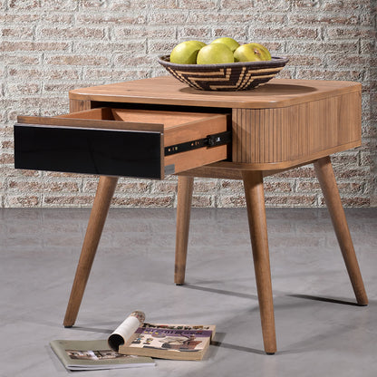 Criterion Denham End Table 550mm Semi-Assembled, Solid Rubber Wood Legs Light Walnut Wood Veneer