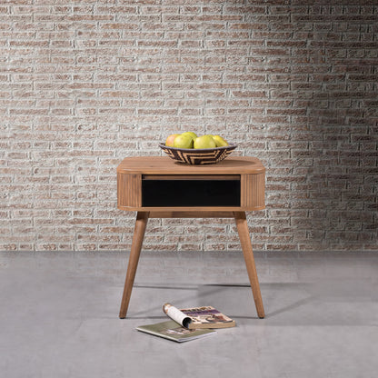 Criterion Denham End Table 550mm Semi-Assembled, Solid Rubber Wood Legs Light Walnut Wood Veneer
