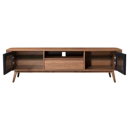 Criterion Denham Entertainment Unit, TV Cabinet 1800mm Semi-Assembled, Solid Rubber Wood Legs Light Walnut Wood Veneer