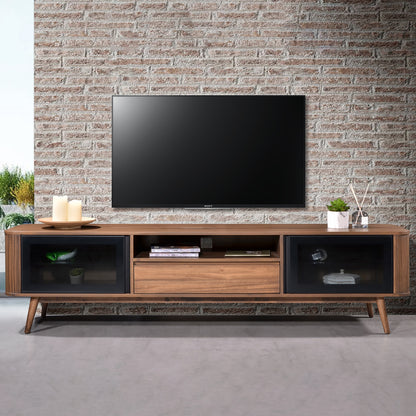 Criterion Denham Entertainment Unit, TV Cabinet 2000mm Semi-Assembled, Solid Rubber Wood Legs Light Walnut Wood Veneer