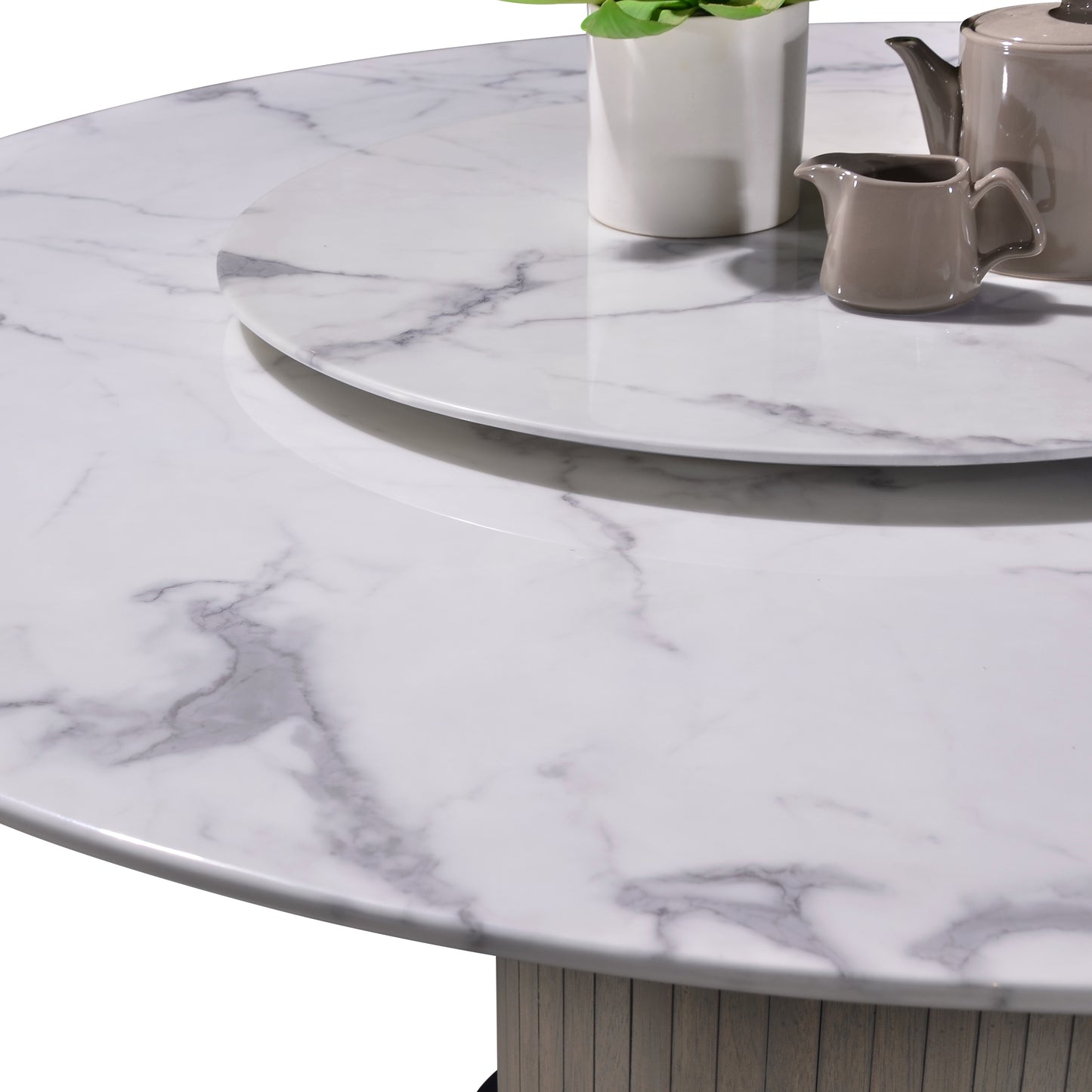 Criterion Eucla Dining Table 1500mm Round 20mm Laminated Marble Top with Lazy Susan KSK Slate Wood Veneer