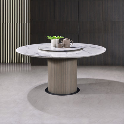 Criterion Eucla Dining Table 1500mm Round 20mm Laminated Marble Top with Lazy Susan KSK Slate Wood Veneer